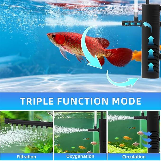Submersible Internal Aquarium Filter Multiple Function Powerful Pump Fish Tank Filter for 10-20 Gallon Tanks 105 GPH 5W