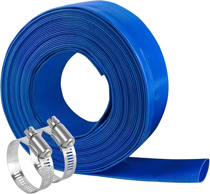 Eastrans 2.5 IN x 100 FT Heavy Duty Flat Discharge Hose, Weather & Burst Resistant, Best Hose for Inground Pools, Pool Filter & Drain Hose