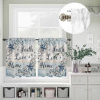 Kitchen Curtains Tiers and Valance Set of 3, Vintage Farmhouse Light Filtering Window Curtain Set, Blue Country Texas Star Vines Wooden Rod Pocket Curtain Drapes for Cafe, Living Room, 36 Inches Tiers