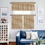 Kitchen Curtains Tiers and Valance Set of 3, Country Farmhouse Light Filtering Window Curtain Set, Vintage Brown Wooden Grain Rod Pocket Curtain Drapes for Cafe, Living Room, 36 Inches Tiers