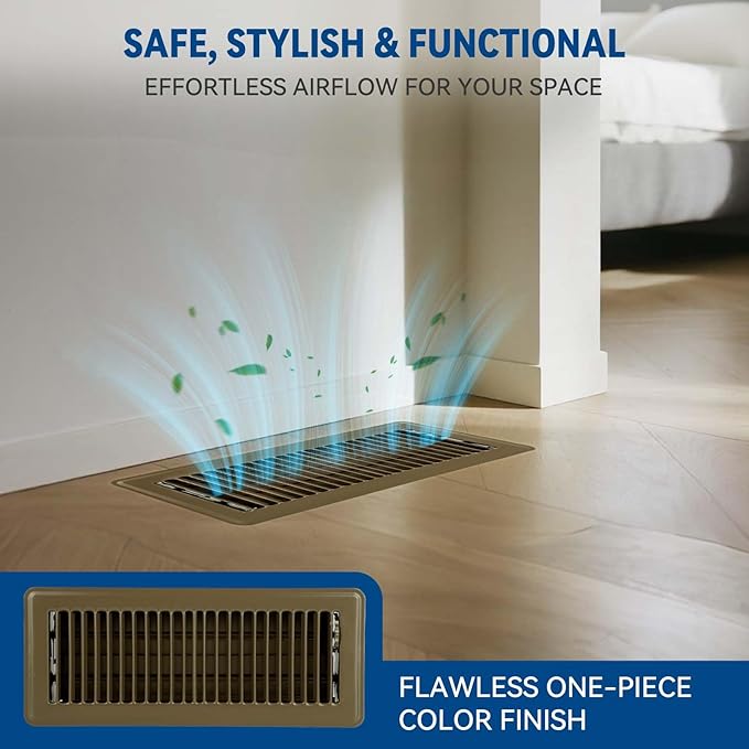 4" x 10" Floor Register Vent Covers 4-Pack, Walkable Powder-Coated Metal Vent Covers with Adjustable Airflow, Curved Safe Edges for Floor/Wall, Brown
