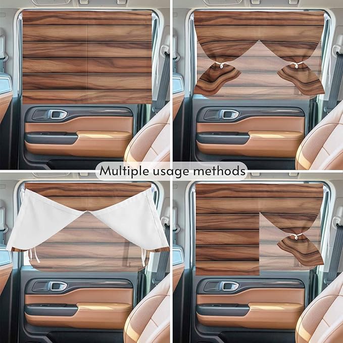 Western Barn Door Magnetic Double Layer Car Window Shades,Side Window Curtains for Blackout/Breathable Mesh View,Country Farmhouses Wooden Grain Brown Heat Protection Privacy Sun Shades 26x20in 1pcs
