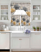 Vintage Tulip Swag Kitchen Curtains Valance and Tier Set, Farmhouse Retro Blue Yellow Grey Flower Barn Door Light-Filtering Swag Valance 24 Inch Length, Rod Pocket Short Curtain for Bedroom Cafe