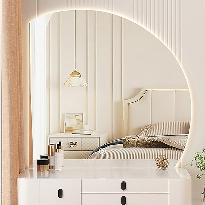 Bathroom Wall Mounted Mirror, LED Illuminated Vanity Mirror with Demister Pad, Mirror for Wall Decor Mirror with Anti-Fog, Dimmable Light Function, Touch Switch (Color : Left Cut, Size : 35.4