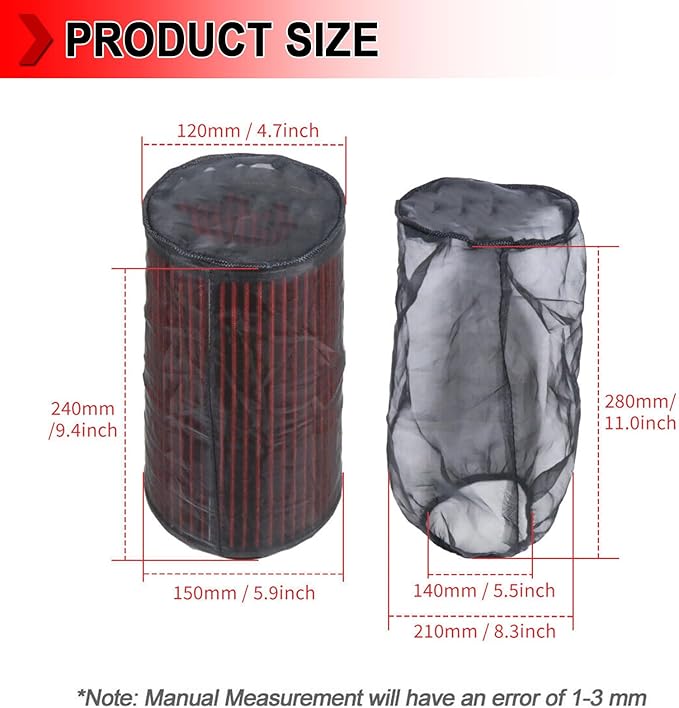 Universal 9 Inch Air Filter Cover, Air Intake Filter Sock Cover, Motorcycle Waterproof Air Filter Rain Sock Dustproof Protective Cover (Filter L), Pack of 4