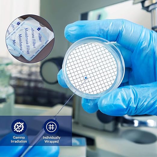 Membrane Solutions MCE Gridded Membrane Filter, Mixed Cellulose Esters Membrane Filter, Sterile Individual Pack Membrane Disc Filter, Diameter: 47 mm, Pore Size: 0.45 um, (800 Pack)