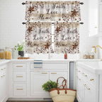 Kitchen Curtains Tiers and Valance Set of 3, Texas Star Brown Light Filtering Window Curtain Set, Farmhouse Retro Branches Wooden Grain Rod Pocket Curtain Drapes for Cafe, Living Room, 36 Inches Tiers