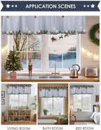 Christmas Curtain Valances for Windows, Kitchen Valance Window Treatment, Winter Xmas Balls Pine Branches Wooden Grain Light Filtering Block Curtains for Bathroom/Bedroom/Living Room 54'' x 18''
