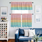 Kitchen Window Curtains Valance and Tier Set, Farm Colorful Wooden Plank Rod Pocket Tier Curtain Valance Set, Rustic Wood Grain Barn Light Filtering Cafe Curtains for Bedroom Living Room