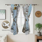 Blue Grey Wooden Living Room Curtains 84 Inch Length, Window Curtains Tab Top, Farmhouse Barn Sunflowers Retro Light Filtering Window Treatments Drapes 42"x84" 2 Panel