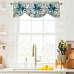 Sea Octopus Ocean Starfish Tie Up Valance Curtains,Nautical Anchor Vintage Wood Grain Kitchen Light Filtering Window Treatments with 3-inch Rod Pocket for Living Room,Bedroom,42x18In