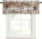 Rustic Star Brown Curtain Valances for Windows, Kitchen Valance Window Treatment, Vintage Plants Berry Wooden Grain Light Filtering Block Curtains for Bathroom/Bedroom/Living Room 42'' x 18''