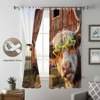 Farm Yaks Living Room Curtains 84 Inch Length, Window Curtains Tab Top, Farmhouse Barn Funny Animals Butterfly Light Filtering Window Treatments Drapes 52"x84" 2 Panel