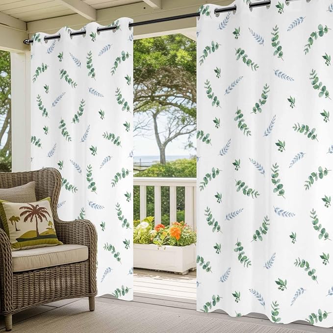 Leaf Outdoor Curtains for Patio Summer Jugal Leaves Pastoral Plant Waterproof Outside Curtains with Grommet Top Weatherproof Curtain for Cabana Pergola Gazebo, 1 Panel, 54" W x 108" L