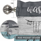 Laundry Rules Valances for Windows, Retro Blue White Wood Board Grain Kitchen Valance Light Filtering Rod Pocket Short Curtains for Kitchen Bathroom, 1 Panel, 54"x18"