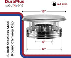 DuraVent DuraPlus 15 Inch Triple Wall Stainless Steel Round Chimney Cap with Removable Screws and Spark Arrestor Screen, Silver