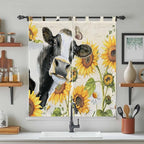 Yellow Sunflowers Bathroom Curtains 63 Inch Length, Window Curtains Tab Top, Country Cow Flower Butterfly Farmhouse Cream Light Filtering Window Treatments Drapes 52"x63" 2 Panel