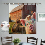 Farm Pig Bedroom Curtains 72 Inch Length, Window Curtains Tab Top, Farmhouse Barn Funny Animals Butterfly Light Filtering Window Treatments Drapes 52"x72" 2 Panel