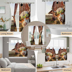 Farm Yaks Kitchen Curtains 45 Inch Length, Short Cafe Window Curtains Tab Top, Farmhouse Barn Funny Animals Butterfly Light Filtering Window Treatments Tier Drapes 27.5"x45" 2 Panel