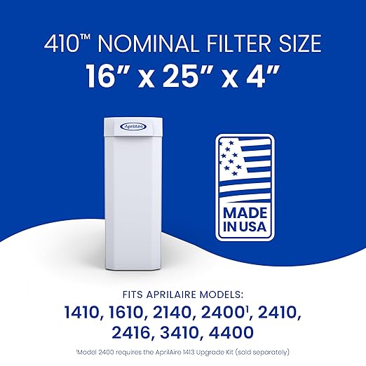 AprilAire 410 Replacement Filter for AprilAire Whole House Air Purifiers - MERV 11, Clean Air & Dust, 16x25x4 Air Filter (Pack of 8)