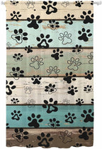 Sheer Curtains 108 Inches Long, Sage Green Brown Paw Prints Semi Sheer Curtains Light Filtering Window Treatment, Vintage Farmhouse Wooden Grain Privacy Voile Drapes for Living Room 52x108 Inch