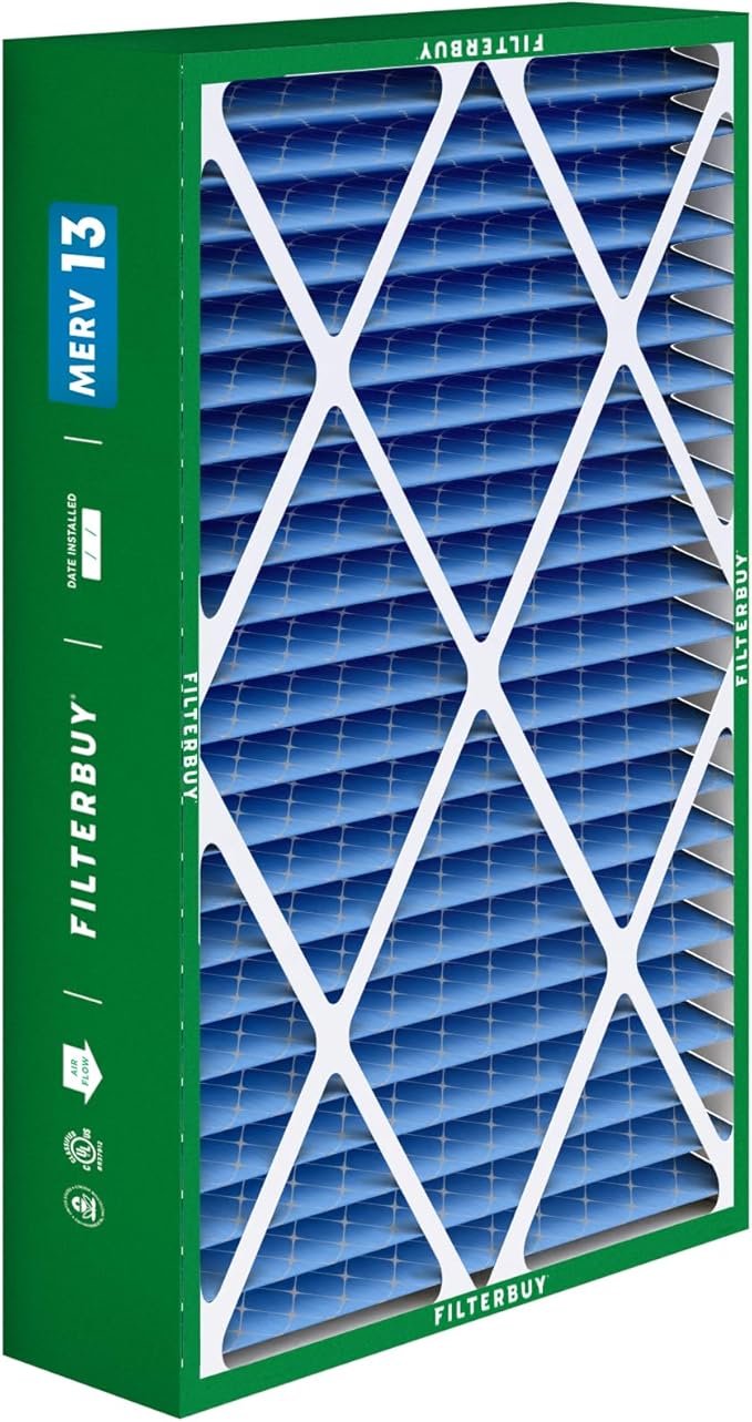 Filterbuy 16x25x5 Air Filter MERV 13 Optimal Smoke & Allergy Defense (3-Pack), Pleated HVAC AC Furnace Filters for Amana, Coleman, Goodman, Maytag, York, and More (Actual Size: 15.38 x 25.50 x 5.25)