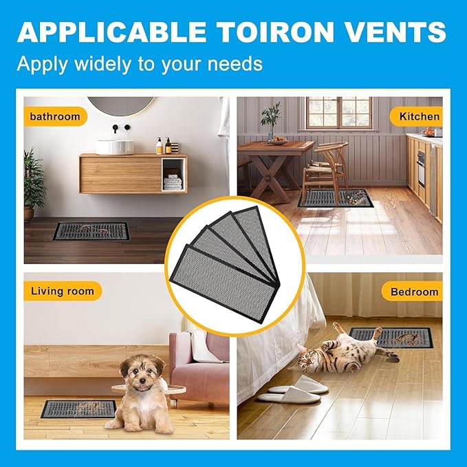 4 PCS Magnetic Vent Covers - 5.5"x12" Magnetic Air Vent Screen - for Floor/Wall/Ceiling Registers - Easy Install, Secure Fit - Durable(Fits Registers 5.5" to 6.5" Wx 12" to13" L)