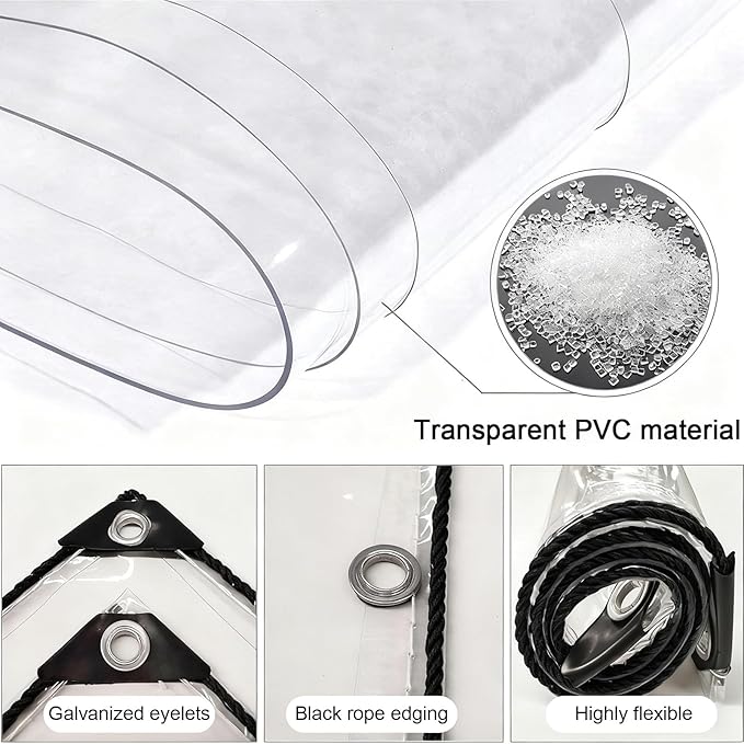 Transparent Tarpaulin Side Panels, Outdoor Clear Tarp Curtains with Zipper Door, Curtain Patio Enclosure for Pergola Porch Carport Canopies(2x5m)