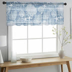 Haze Blue Retro Summer Sheer Valance Curtains, Sea Turtle Starfish Coral Ocean Light Filtering Kitchen Valances Rod Pocket Voile Curtain Window Treatment for Bedroom/Living Room/Basement 42Wx18L