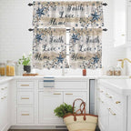 Kitchen Curtains Tiers and Valance Set of 3, Vintage Country Light Filtering Window Curtain Set, Blue Rustic Texas Star Vines Wooden Grain Rod Pocket Curtain Drapes for Living Room, 36 Inches Tiers