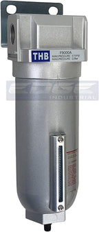 HEAVY DUTY INDUSTRIAL RATED HIGH FLOW PARTICULATE FILTER, IN-LINE WATER TRAP FOR COMPRESSED AIR LINE SYSTEMS, 5 MICRON WITH METAL BOWL AND AUTO DRAIN (3/4" NPT, 11oz)