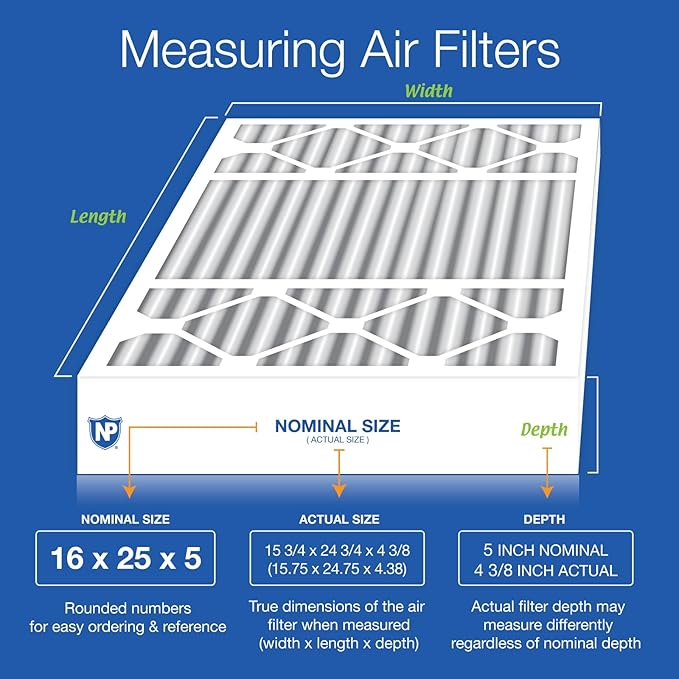 Nordic Pure 16x25x5 (Actual Size: 15 3/4 x 24 3/4 x 4 3/8) Honeywell/Lennox Replacement MERV 10 Air Filters 2 Pack