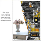 Kids Construction Excavator Window Curtains, Yellow Excavator Transporter Truck Cartoon Vehicles Rod Pocket Decorative Window Curtain for Children Teens Room 55x63in (30% Blackout)