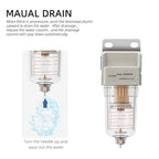 Air Compressor Water Separator 1/4”NPT,Compressed Air Line Filter,Air Dryer for Compressor AF2000-02,5 Micron Brass Element,Manual Drain,Bracket