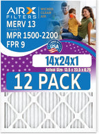 14x24x1 Air Filter MERV 13 Rating, 12 Pack of Furnace Filters Comparable to MPR 1500-2200 & FPR 9 - Made in USA by AIRX FILTERS WICKED CLEAN AIR.