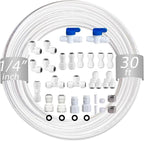 NSF 1/4" inch Water Line Tubing and Push to Connect Fittings for Reverse Osmosis Water Filter RO fittings (Refrigerator Kits),23 pcs connetors+30 feet 1/4" O.D. (6.4mm) water tubing.