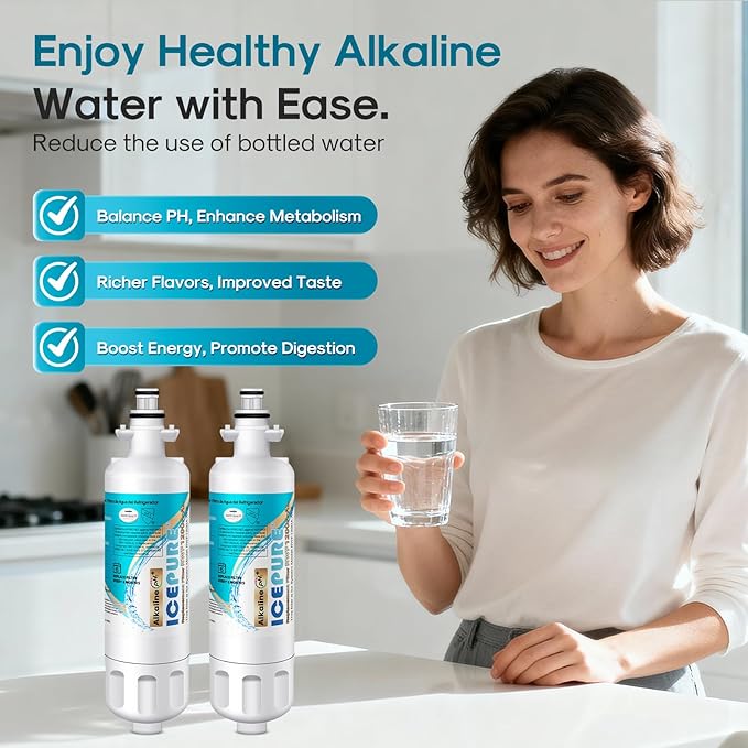 ICEPURE Alkaline ADQ36006101 Refrigerator Water Filter and Air Filter Replacement for LG LT700P, Kenmore Elite 46-9690, FML-3, ADQ36006102, RWF1052, CLCH106, RWF1200A, LFX28968ST, Enhances PH, 4Combo