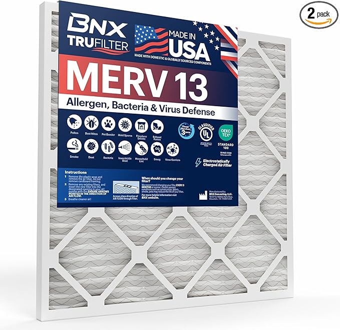 TruFilter Compatible with AprilAire 113 Replacement Filter for AprilAire (2-Pack) - MERV 13 - MADE IN USA - HVAC AC Furnace Filters Allergies, Mold, Bacteria, Smoke, MPR 1900 FPR 10 Air Filter 16x20x4