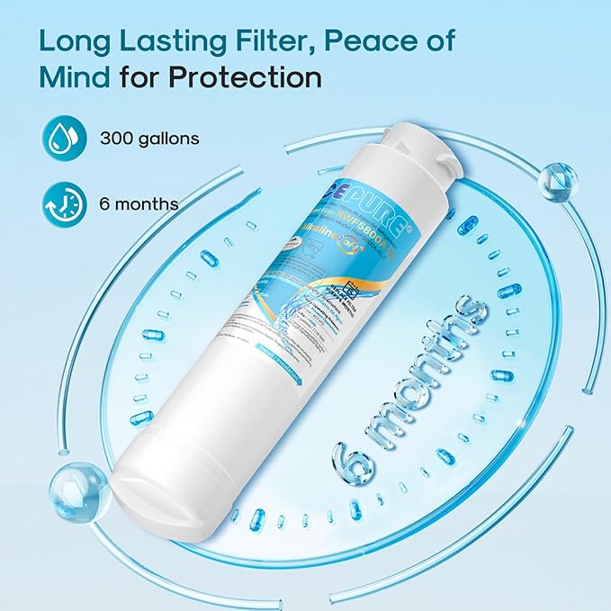 ICEPURE Alkaline RWF5800A-AL Refrigerator Water Filter Replacement for Frigidaire EPTWFU01, EWF02, Pure Source Ultra II, PureSource Ultra 2, GP006, BO022, MR022, SCWFTCTO, 4562222, Enhances PH, 4Pack