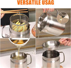 Oil Strainer, Bacon Grease Container Large Capacity Deep Fryer and Strainer Cup Combo Pan, 304 Stainless Steel Oil Separator, Ergonomic Handle, Easy to Use, Multi Functional, for