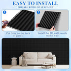 Nuanchu 120 Pcs 3D Slat Wall Panels 12 x 12 Inch PVC Fluted Textured Panel Cuttable Paintable DIY Wall Art Decorative Tiles for Ceiling Studio Bathroom Interior TV Background (Black)
