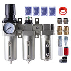 1/2 Inch NPT Industrial Grade Three Stage Air Drying System, Particulate Filter, Coalescing Filter, Desiccant Dryer and Air Regulator, 0-240 PSI, Semi-Auto Drain