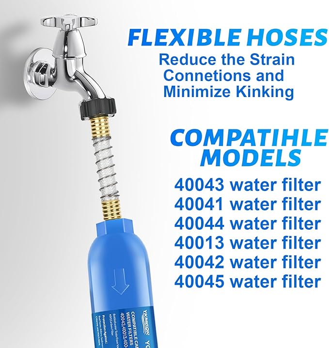 RV Inline/Marine Water Filter With Flexible Hose Protector, Reduce Bad Taste, Odors, Rust, Fluoride, Chlorine and Sediment in Drinking Water (2 Pack)