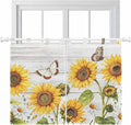 Yellow Sunflowers Kitchen Curtains 45 Inch Length, Short Cafe Window Curtains Tab Top, Vintage Country Flowers Butterfly Wood Board Light Filtering Window Treatments Tier Drapes 27.5"x45" 2 Panel