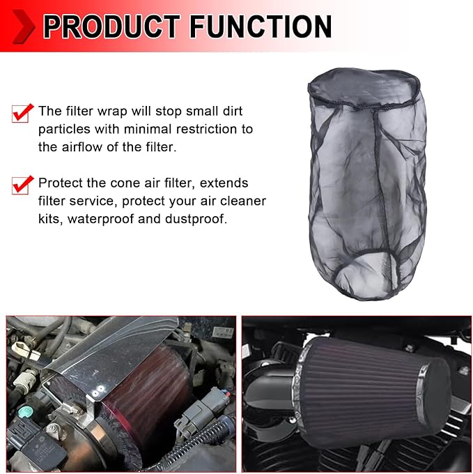Universal 9 Inch Air Filter Cover, Air Intake Filter Sock Cover, Motorcycle Waterproof Air Filter Rain Sock Dustproof Protective Cover (Filter L), Pack of 4