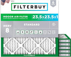 Filterbuy 23.5x23.5x1 Air Filter MERV 8 Essential Dust & Allergy Defense (6-Pack), Electrostatic Pleated HVAC AC Furnace Filters Replacement, Made in USA (Actual Size: 23.38 x 23.38 x 0.75)