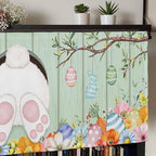 Easter Curtain Valances for Windows, Kitchen Valance Window Treatment, Spring Watercolor Bunny Eggs Wooden Grain Green Light Filtering Block Curtains for Bathroom/Bedroom/Living Room 60'' x 18''