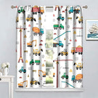 Construction Window Curtains, Kids Cartoon Construction Machines Building Hand Drawn Doodle Rod Pocket Decorative Windows Curtain for Children Teens Room Decor 63x72in (30% Blackout)