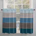 Retro Farm Blue Gray Wood Grain Window Valance Curtains, Rustic Wooden Plank Light Filtering Kitchen Valance with 3-inch Rod Pocket for Living Room Bathroom Bedroom,2 Panel,52x54In