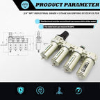 3/4" NPT Industrial Grade 4 Stage Gas Drying System, Coalescing Filter, Desiccant Dryer, Auto Drain, Compatible with Paint Spray, Plasma Cutter (Manual Version,3/4" NPT)
